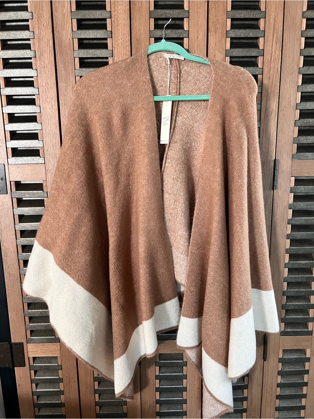 lovestitch Two-Tone Open Front Poncho in Brown and Cream